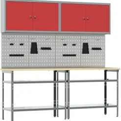 vidaXL Accesorios De Bricolaje-Conjunto de banco de trabajo con estante 8 pcs y Gris