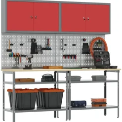 vidaXL Accesorios De Bricolaje-Conjunto de banco de trabajo con estante 8 pcs y Gris