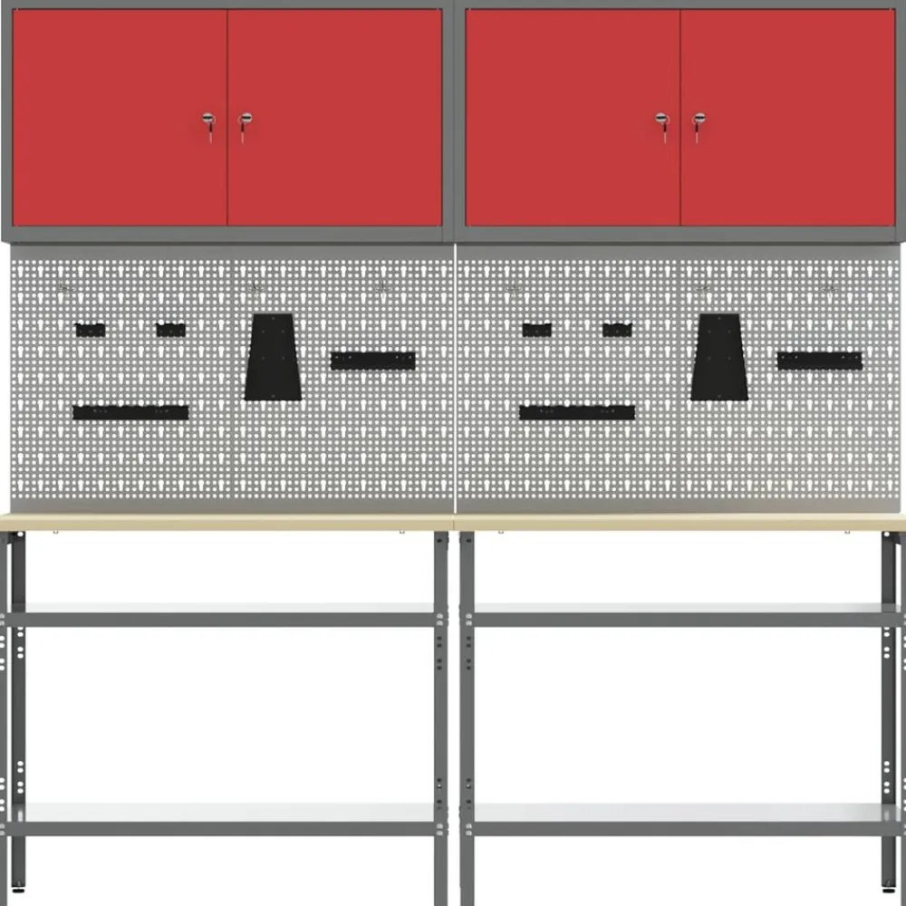 vidaXL Accesorios De Bricolaje-Conjunto de banco de trabajo con estante 8 pcs y Gris
