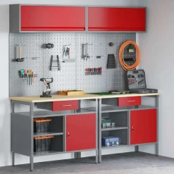 vidaXL Accesorios De Bricolaje-Conjunto de banco de trabajo con cajón 8 pcs y Gris