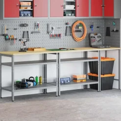 vidaXL Accesorios De Bricolaje-Conjunto de banco de trabajo con estante 3 pcs Beige y