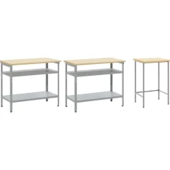 vidaXL Accesorios De Bricolaje-Conjunto de banco de trabajo con estante 3 pcs Beige y