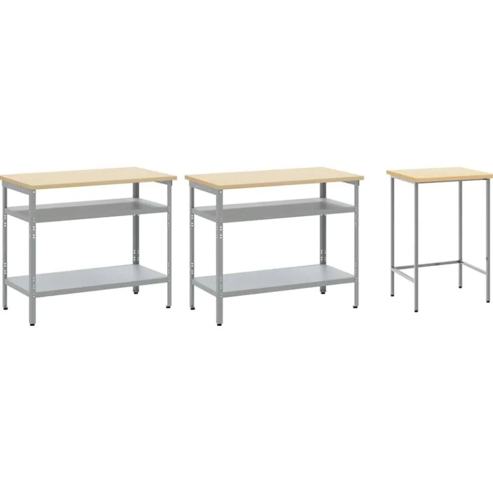 vidaXL Accesorios De Bricolaje-Conjunto de banco de trabajo con estante 3 pcs Beige y