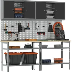 vidaXL Accesorios De Bricolaje-Conjunto de banco de trabajo con estante 8 pcs y Gris