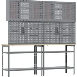 vidaXL Accesorios De Bricolaje-Conjunto de banco de trabajo con estante 8 pcs y Gris