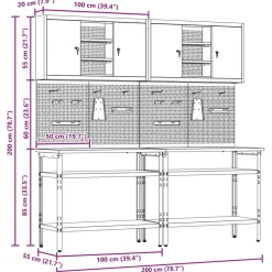vidaXL Accesorios De Bricolaje-Conjunto de banco de trabajo con estante 8 pcs y Gris