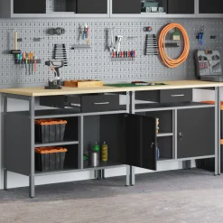 vidaXL Conjunto de banco de trabajo con cajón 2 pcs y Gris Negro Discount