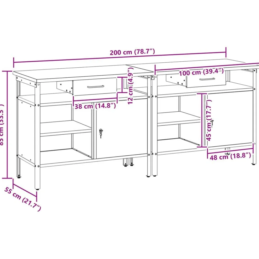 vidaXL Conjunto de banco de trabajo con cajón 2 pcs y Gris Negro Discount