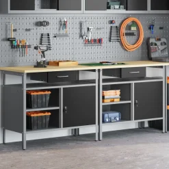 vidaXL Conjunto de banco de trabajo con cajón 2 pcs y Gris Negro Discount