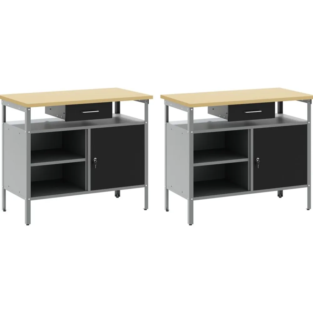 vidaXL Conjunto de banco de trabajo con cajón 2 pcs y Gris Negro Discount