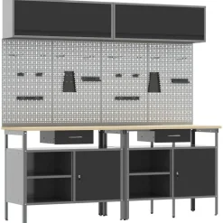 vidaXL Conjunto de banco de trabajo con cajón 8 pcs y Gris Negro Online