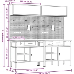 vidaXL Conjunto de banco de trabajo con cajón 8 pcs y Gris Negro Online