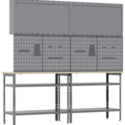 vidaXL Conjunto de banco de trabajo con estante 8 pcs y Gris Negro Best
