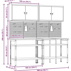vidaXL Conjunto de banco de trabajo con estante 8 pcs y Gris Negro Best