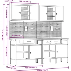 vidaXL Accesorios De Bricolaje-Conjunto de banco de trabajo con cajón 8 pcs Rojo y Gris