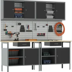 vidaXL Accesorios De Bricolaje-Conjunto de banco de trabajo con cajón 8 pcs Rojo y Gris