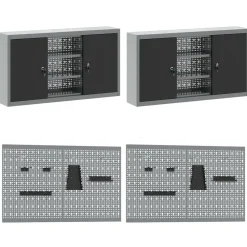 vidaXL Accesorios De Bricolaje-Conjunto de banco de trabajo con cajón 8 pcs Rojo y Gris
