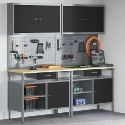 vidaXL Accesorios De Bricolaje-Conjunto de banco de trabajo con cajón 8 pcs y Gris