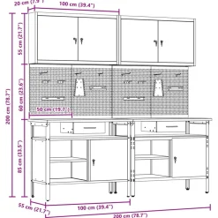 vidaXL Accesorios De Bricolaje-Conjunto de banco de trabajo con cajón 8 pcs y Gris