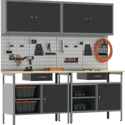 vidaXL Accesorios De Bricolaje-Conjunto de banco de trabajo con cajón 8 pcs y Gris