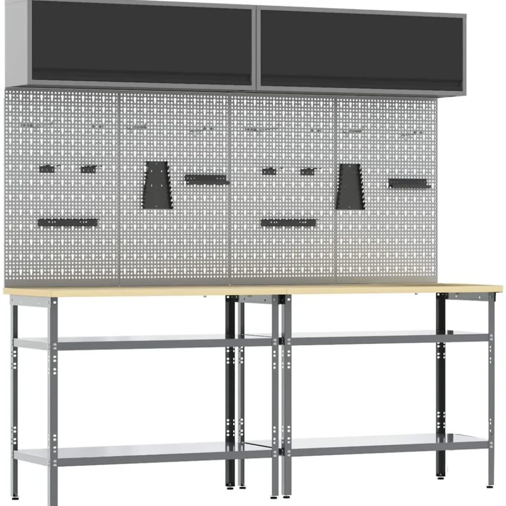 vidaXL Accesorios De Bricolaje-Conjunto de banco de trabajo con estante 8 pcs y Gris