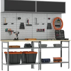 vidaXL Accesorios De Bricolaje-Conjunto de banco de trabajo con estante 8 pcs y Gris