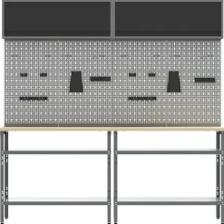 vidaXL Accesorios De Bricolaje-Conjunto de banco de trabajo con estante 8 pcs y Gris