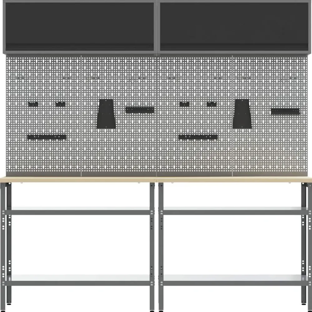 vidaXL Accesorios De Bricolaje-Conjunto de banco de trabajo con estante 8 pcs y Gris
