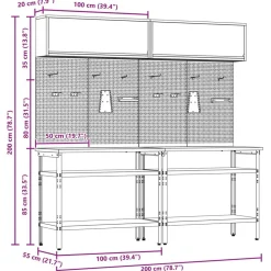 vidaXL Accesorios De Bricolaje-Conjunto de banco de trabajo con estante 8 pcs y Gris