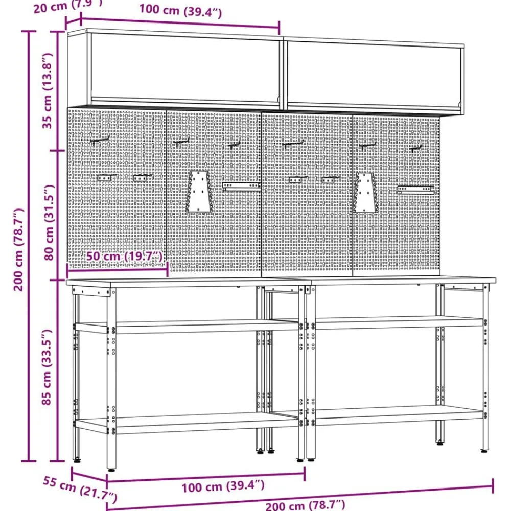 vidaXL Accesorios De Bricolaje-Conjunto de banco de trabajo con estante 8 pcs y Gris