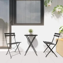 vidaXL Muebles De Jardín-Conjunto de Bistro Plegable 3 pcs Acero