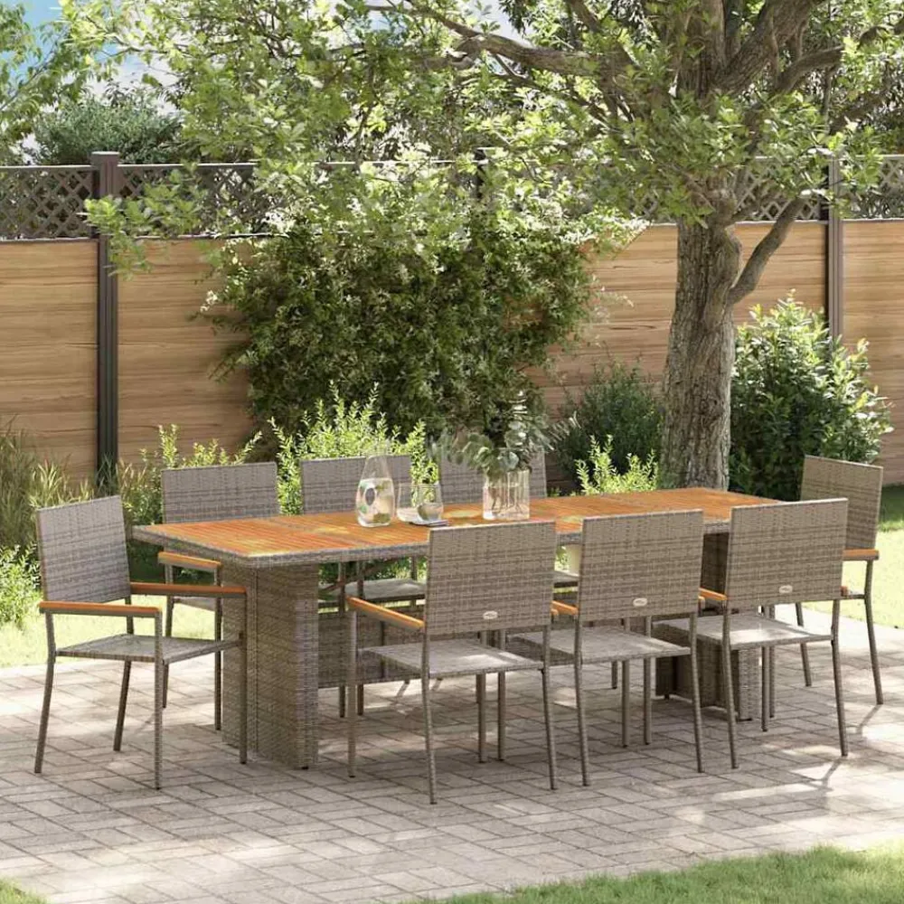 vidaXL Conjunto de Comedor de Jardín 9 pcs ratán sintético Gris Outlet