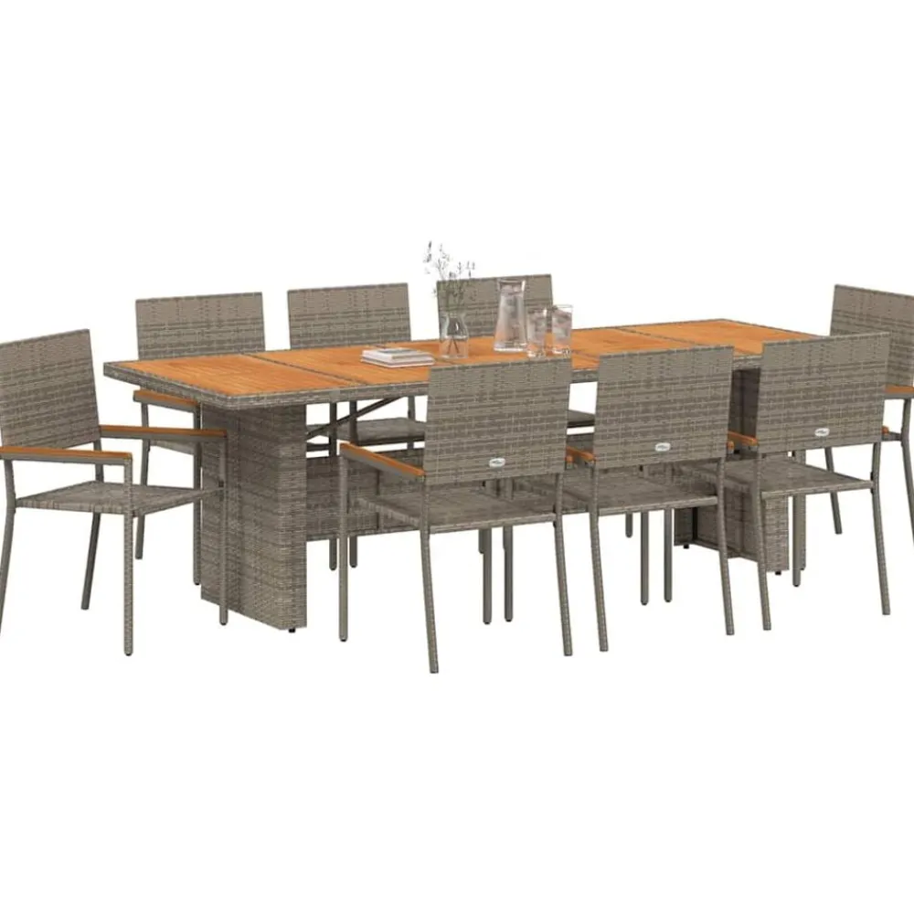 vidaXL Conjunto de Comedor de Jardín 9 pcs ratán sintético Gris Outlet