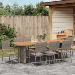 vidaXL Conjunto de Comedor de Jardín 9 pcs ratán sintético Gris Outlet