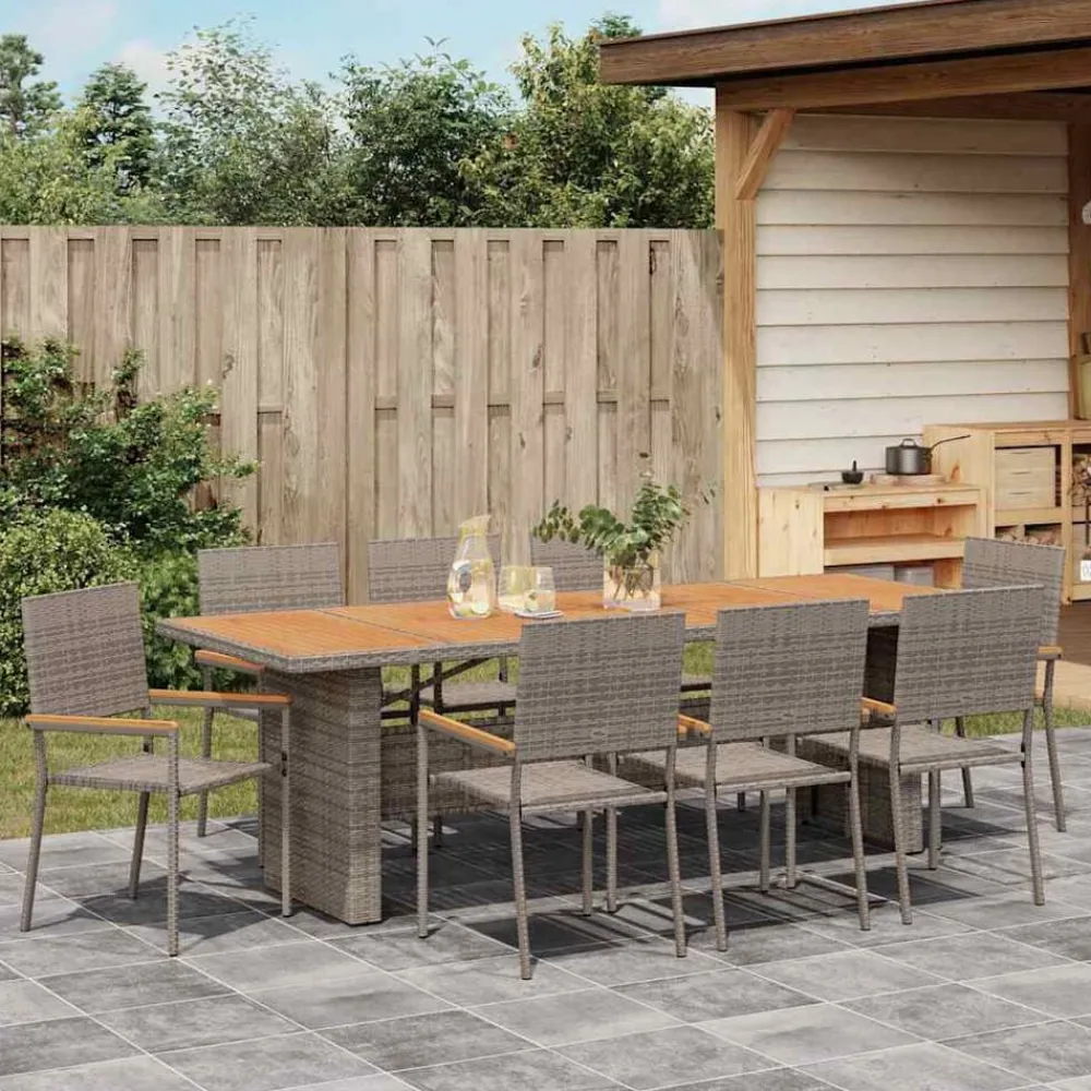 vidaXL Conjunto de Comedor de Jardín 9 pcs ratán sintético Gris Outlet