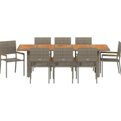 vidaXL Conjunto de Comedor de Jardín 9 pcs ratán sintético Gris Outlet