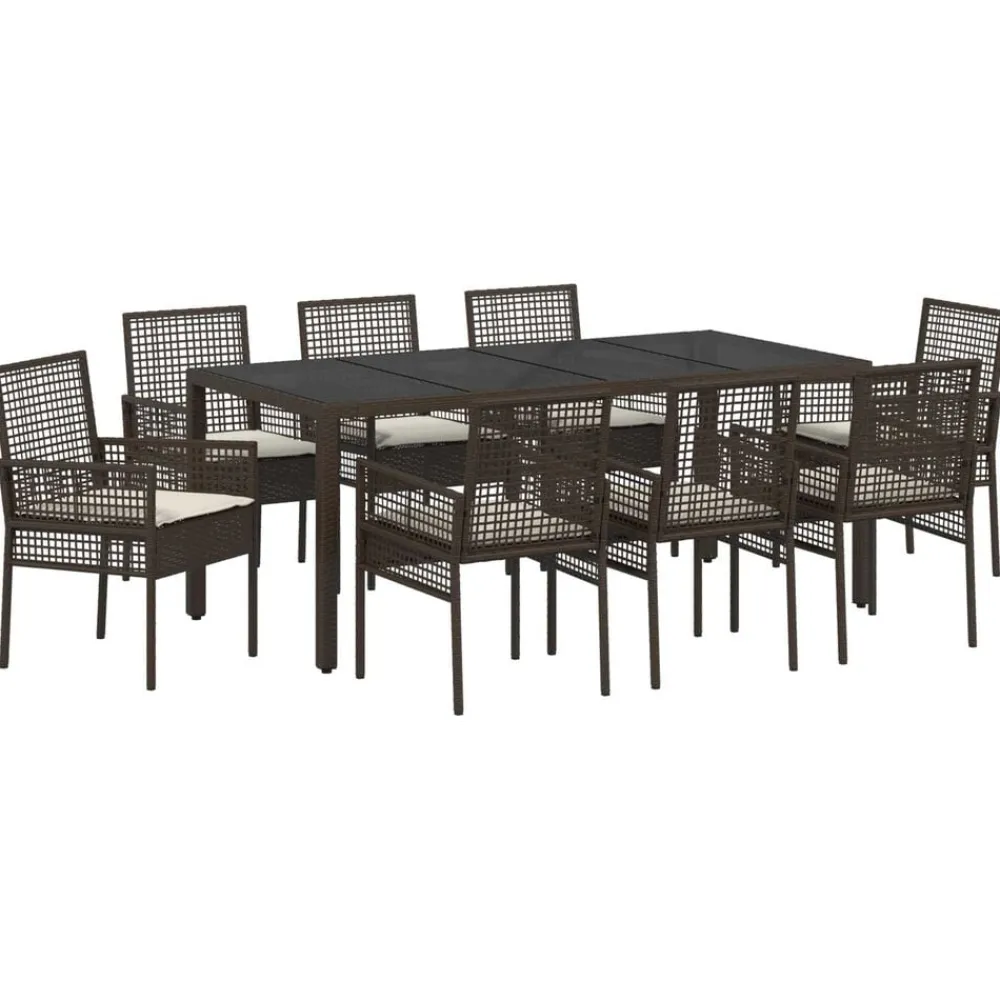 vidaXL Conjunto de Comedor de Jardín 9 pcs Marrón ratán sintético Marrón y crema Outlet