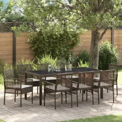 vidaXL Conjunto de Comedor de Jardín 9 pcs Marrón ratán sintético Marr&oacute;n y crema Outlet