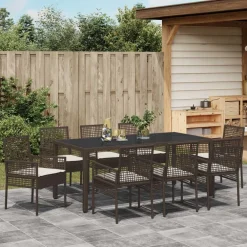 vidaXL Conjunto de Comedor de Jardín 9 pcs Marrón ratán sintético Marrón y crema Outlet