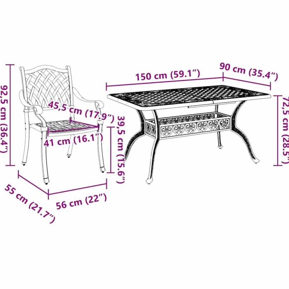 vidaXL Conjunto de Comedor de Jardín 5 pcs Aluminio Bronce Hot