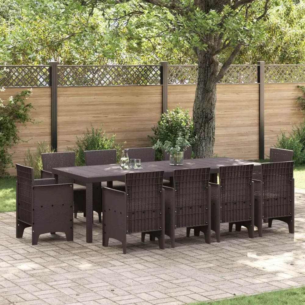 vidaXL Conjunto de Comedor de Jardín 11 pcs Marrón Polipropileno Marrón New