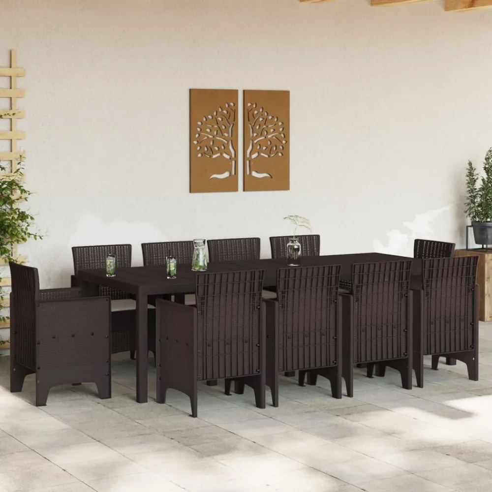 vidaXL Conjunto de Comedor de Jardín 11 pcs Marrón Polipropileno Marrón New