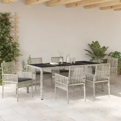 vidaXL Muebles De Jardín-Conjunto de Comedor de Jardín 7 pcs Gris Claro ratán sintético
