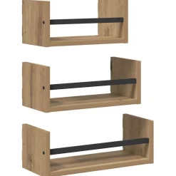 vidaXL Estanterías-Conjunto de estantes de pared 3 pcs Roble artesanal 40x16x14cm
