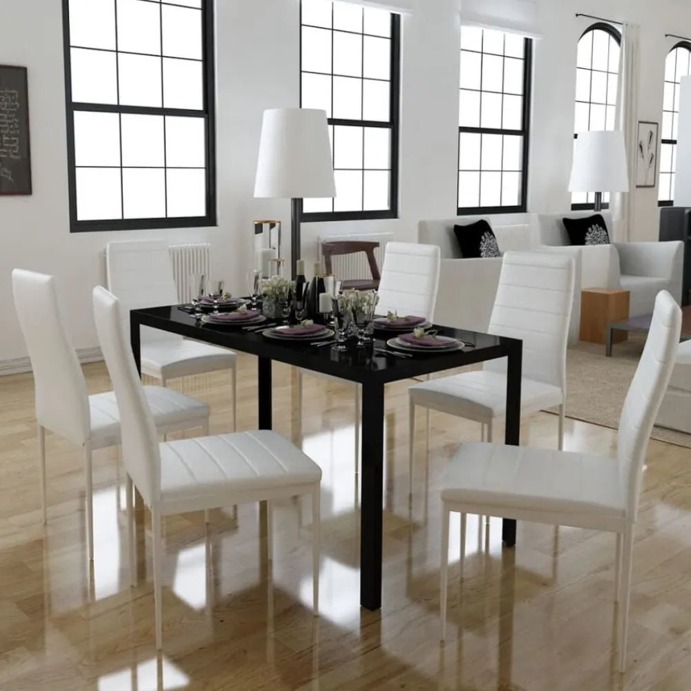vidaXL Conjunto de mesa de comedor 7 piezas blanco y negro Negro y blanco Outlet