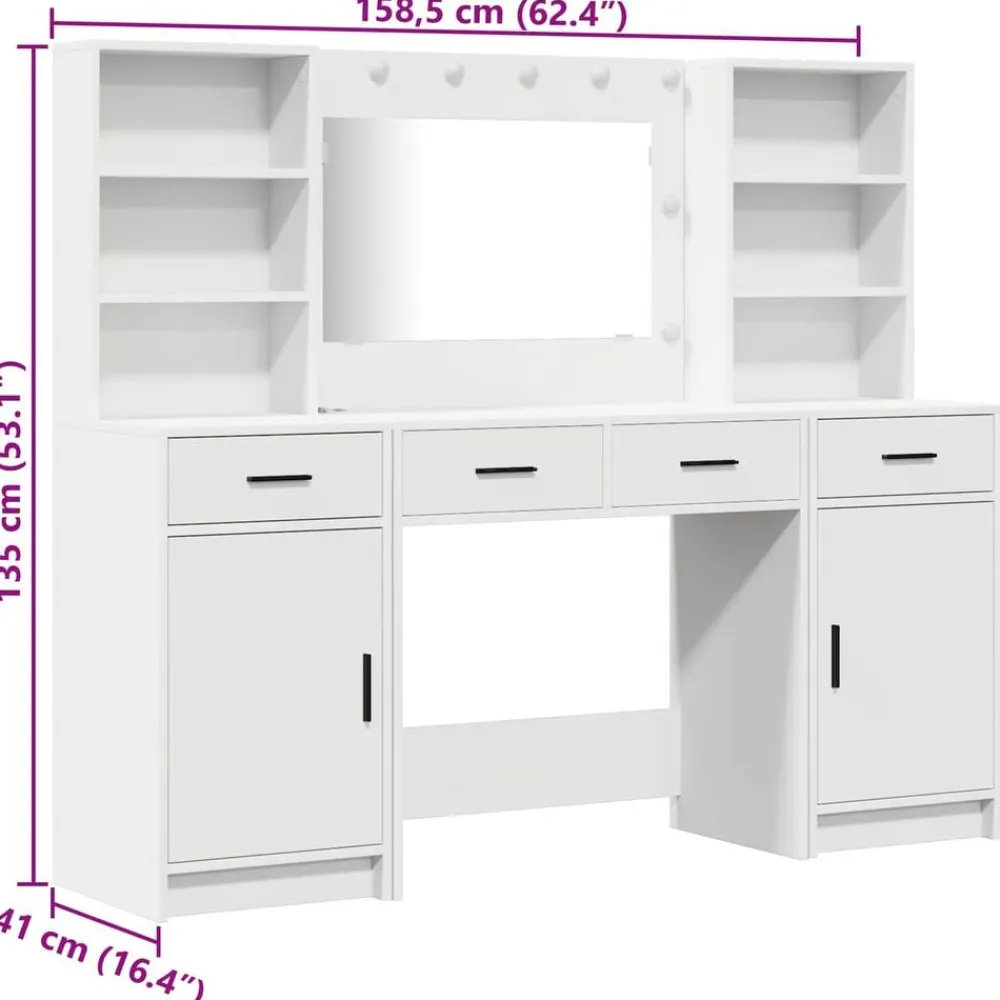 vidaXL Armarios Y Almacenamiento-Conjunto de mesa de vestidor con LED 3 pcs Madera de ingeniería