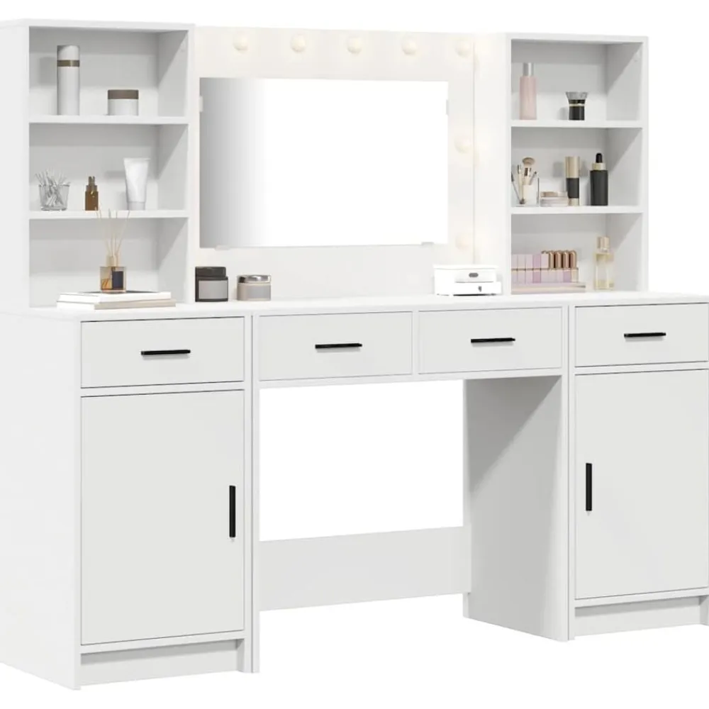 vidaXL Armarios Y Almacenamiento-Conjunto de mesa de vestidor con LED 3 pcs Madera de ingeniería
