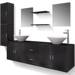 vidaXL Conjuntos De Muebles-Conjunto de muebles de baño con lavabo y grifo 11 piezas