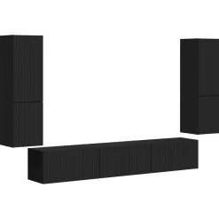 vidaXL Conjunto de mueble de TV 4 pcs Madera de ingeniería Negro Clearance