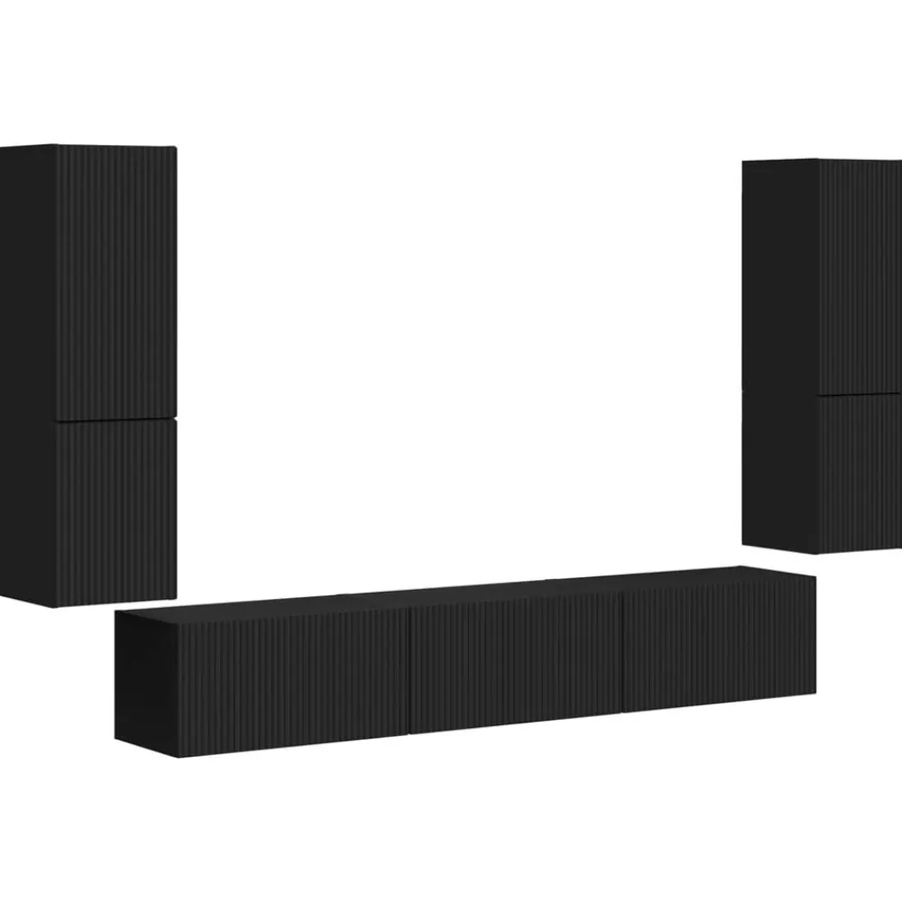 vidaXL Conjunto de mueble de TV 4 pcs Madera de ingeniería Negro Clearance